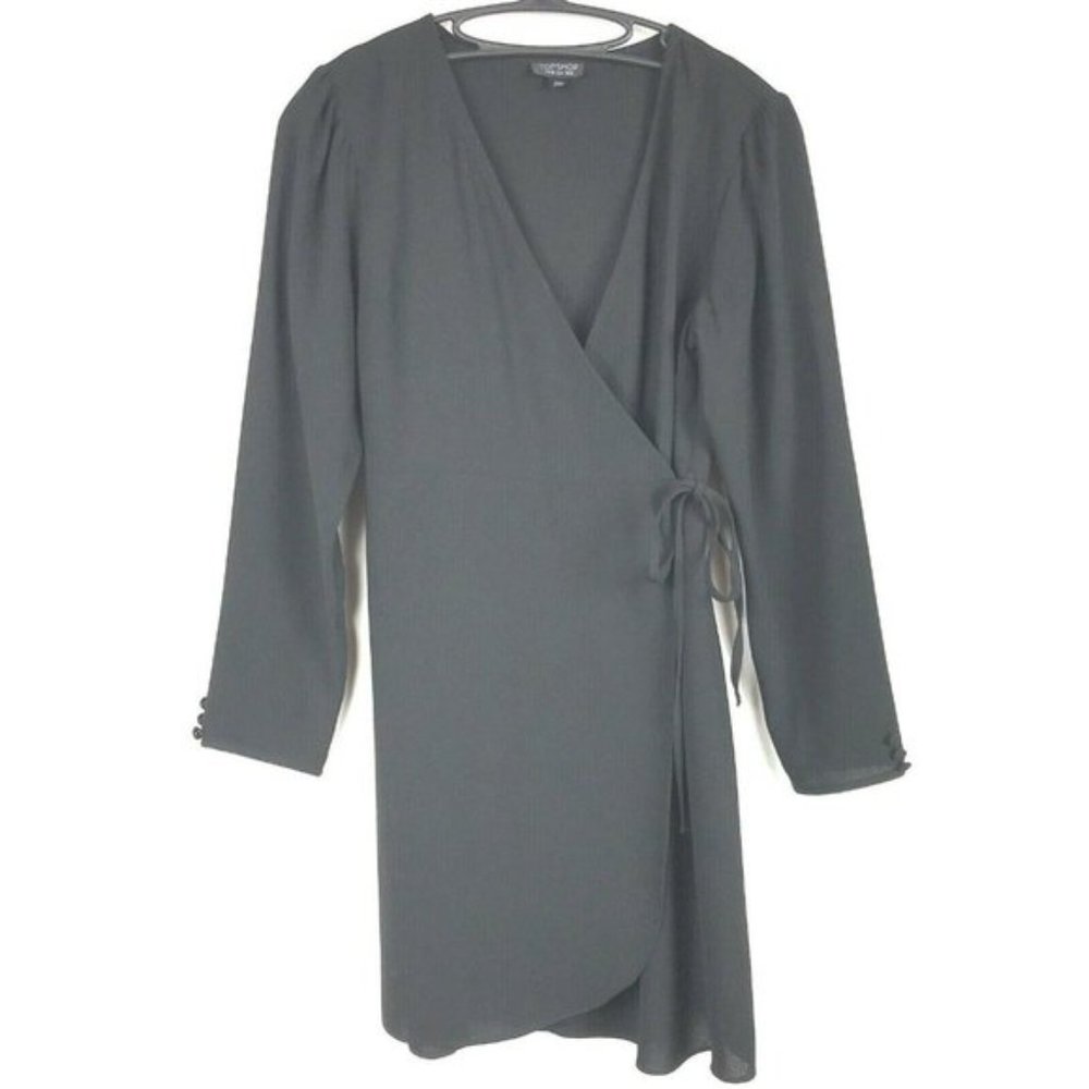 Topshop Wrap Dress  LS Button Trim Black NWOT